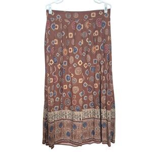 Sag Harbor Brown Vintage Boho Midi Skirt Bollywood Minimalist Size Large